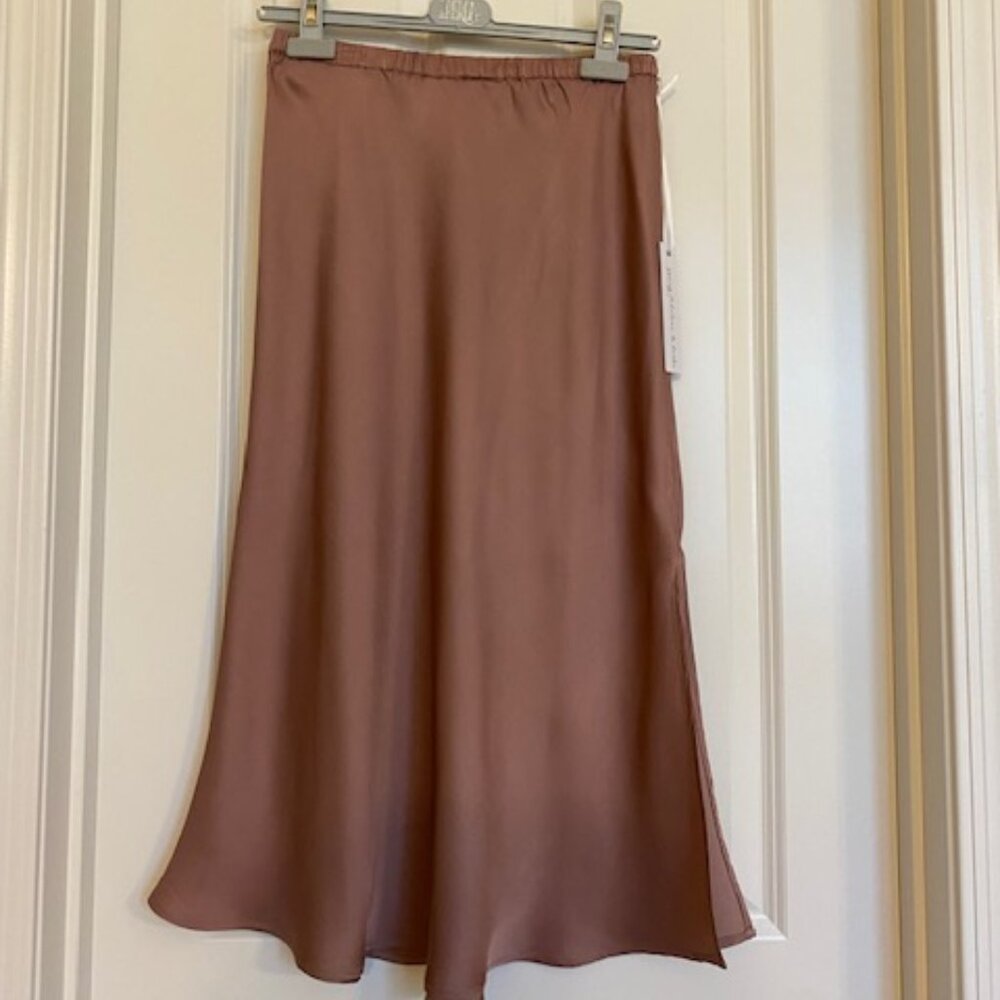Young Fabulous & Broke Felicity Satin Midi Skirt Side Split Dusty Rose S